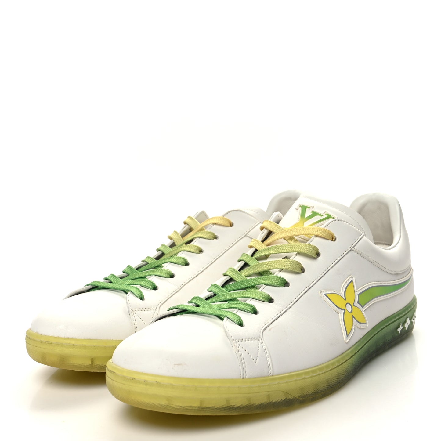 Calfskin Mens Luxembourg Samothrace Sneakers 10 White Yellow Green