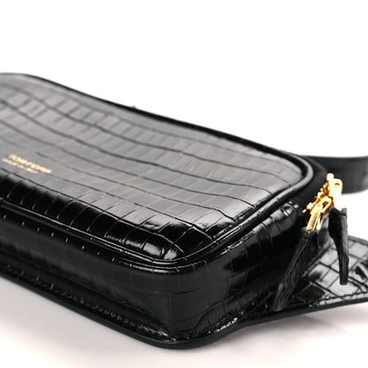 Tom Ford Calfskin Crocodile Embossed Small Zip Belt Bag Black 8 of 9