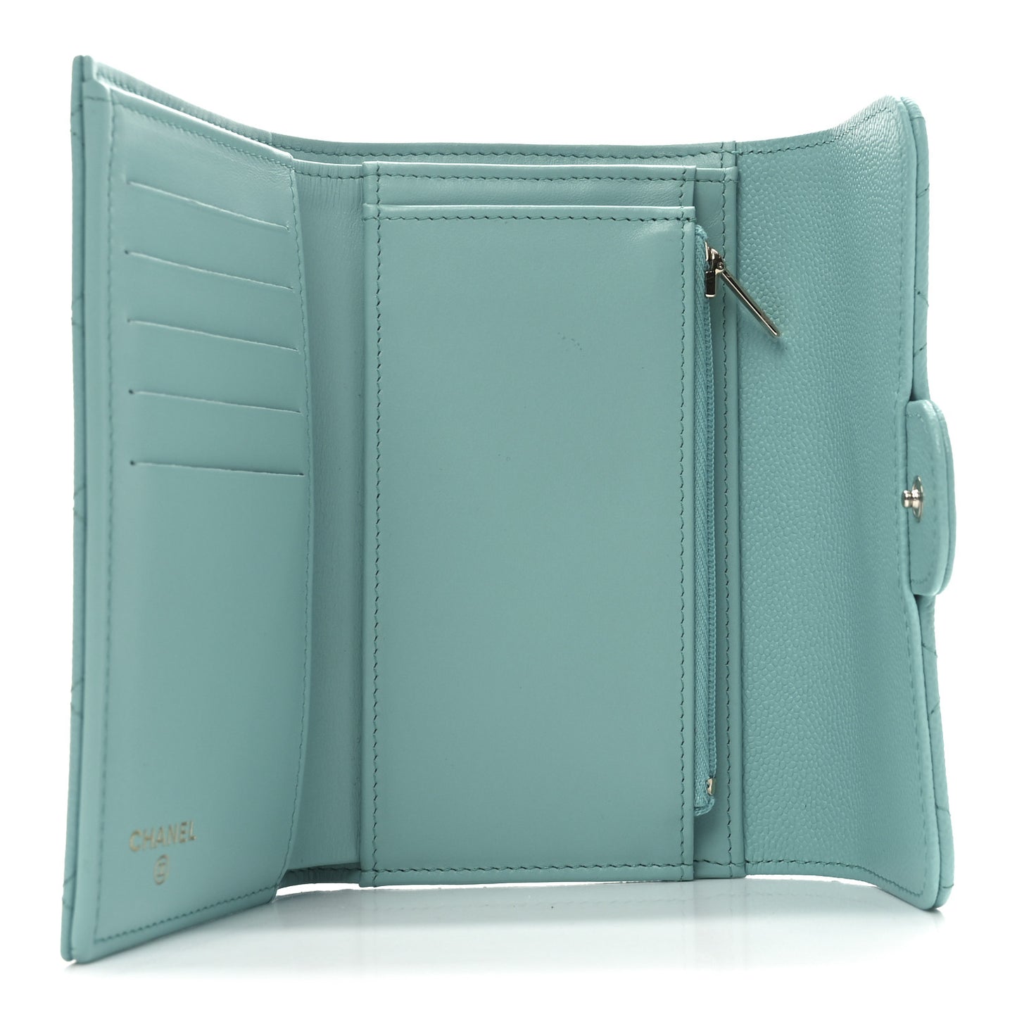 Caviar Quilted Medium Flap Wallet Light Blue