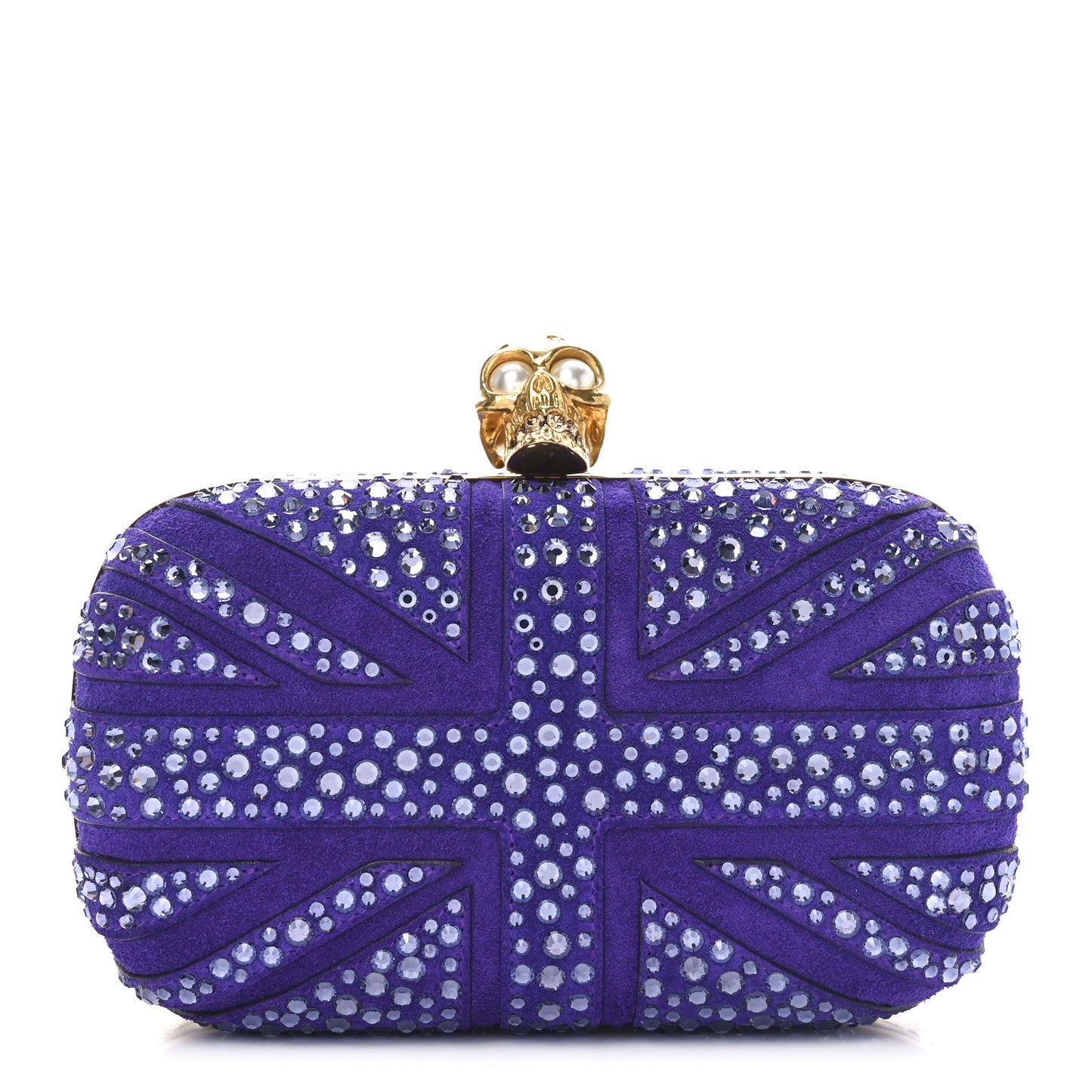 Suede Crystal Britannia Skull Box Clutch Purple