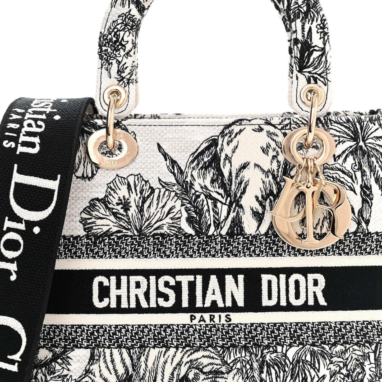 Canvas Embroidered Zodiac Toile De Jouy Medium Lady D-Lite White Black