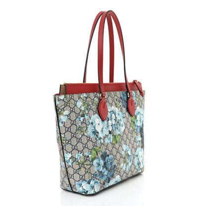 Gucci GG Supreme Monogram Blooms Medium Zippered Bucket Tote Beige Blue Navy Hibiscus Red 3 of 11