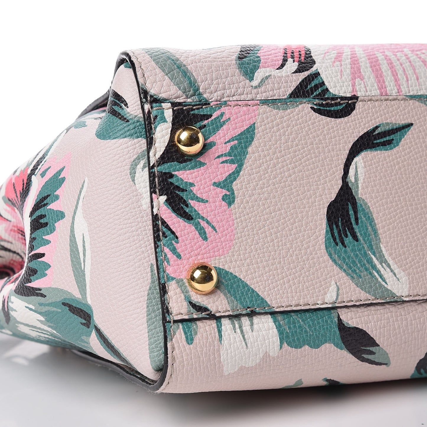 Soft Grain Calfskin Floral Print Medium Buckle Tote Natural Emerald Green