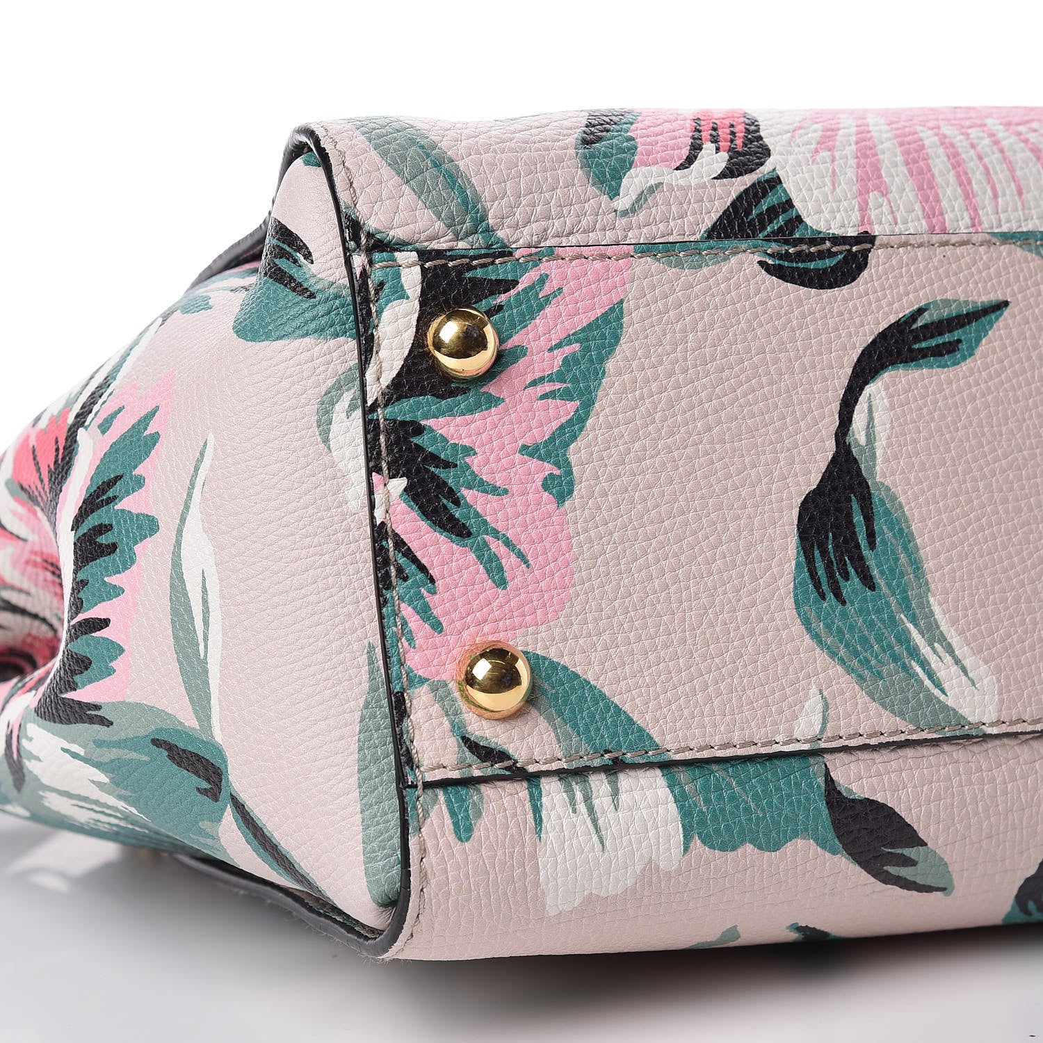 Burberry Soft Grain Calfskin Floral Print Medium Buckle Tote Natural Emerald Green 10 of 11