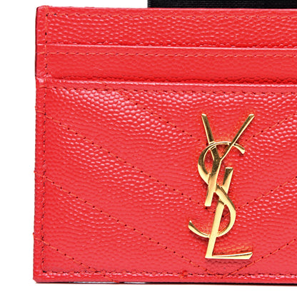 Saint Laurent Grain De Poudre Matelasse Chevron Monogram Credit Card Case New Red 9 of 10
