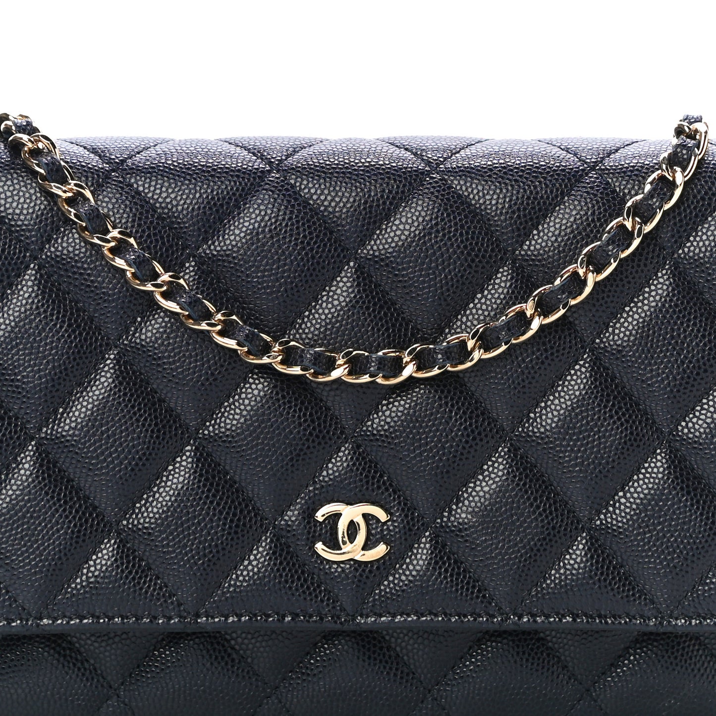 Caviar Quilted Wallet On Chain WOC Navy Blue