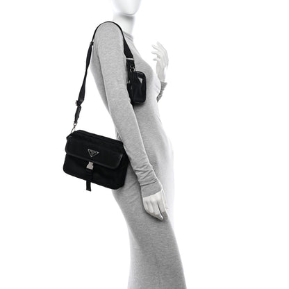 Prada Re-Nylon Saffiano Pocket Single Snap Buckle Shoulder Bag Black 2 of 9