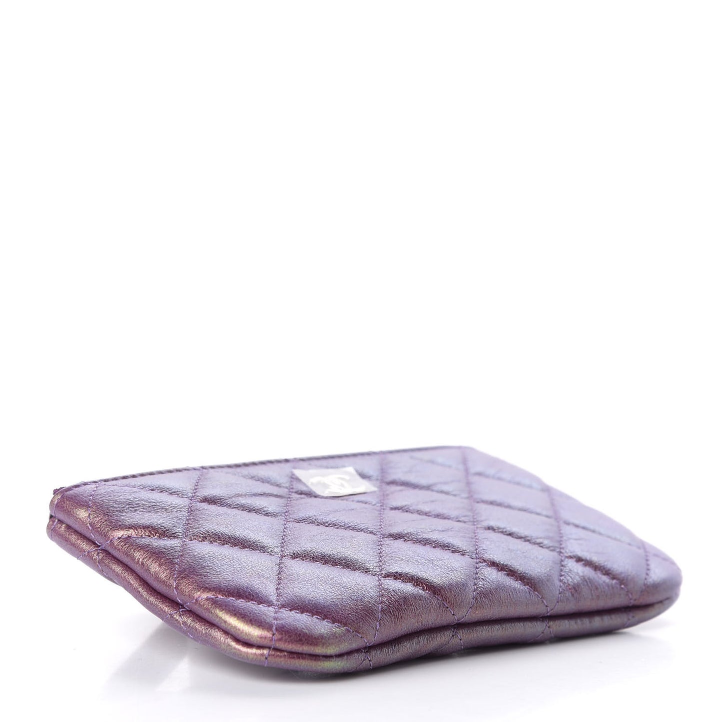 Iridescent Lambskin Quilted Small Cosmetic Case Purple