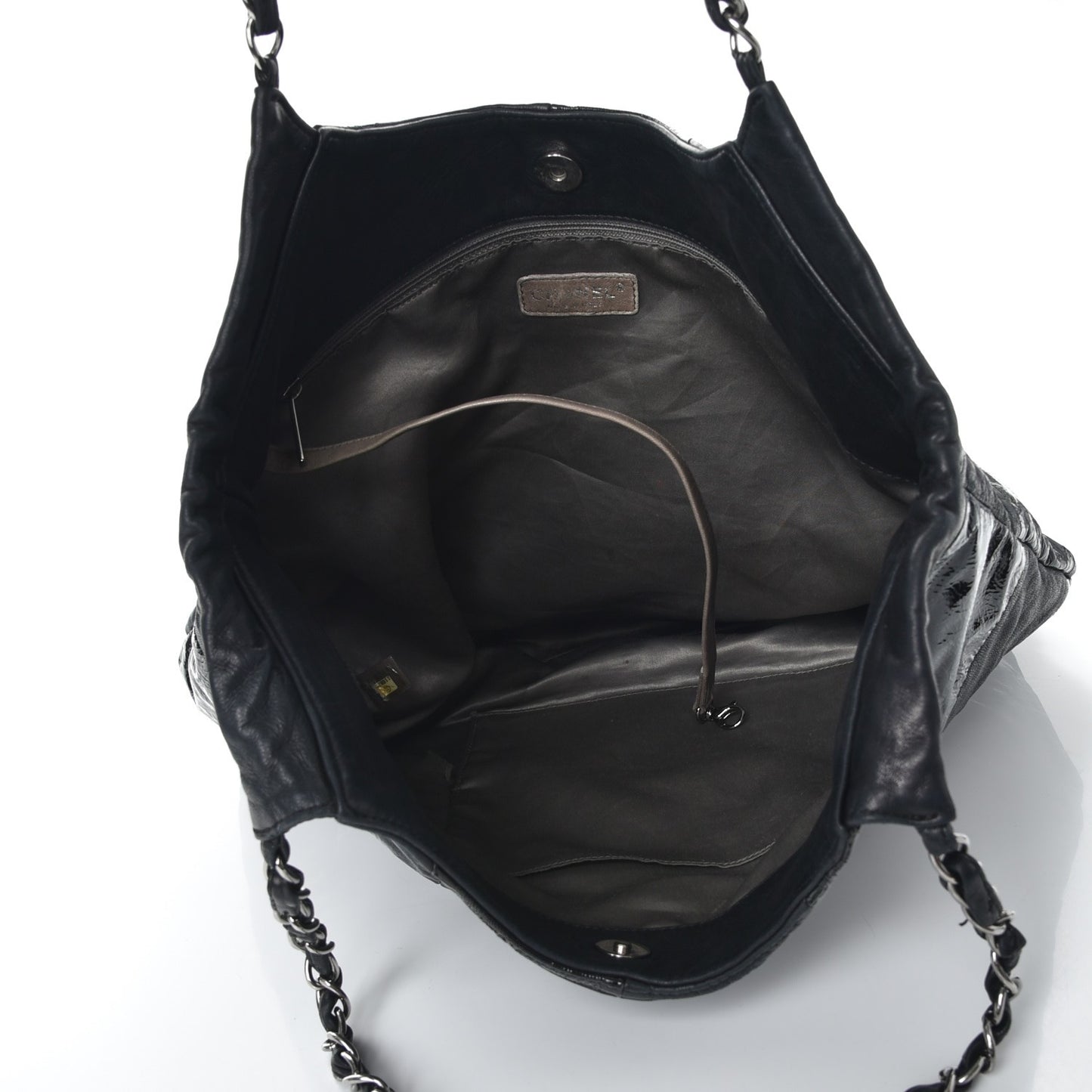 Patent Calfskin Patchwork Brooklyn Tote Black