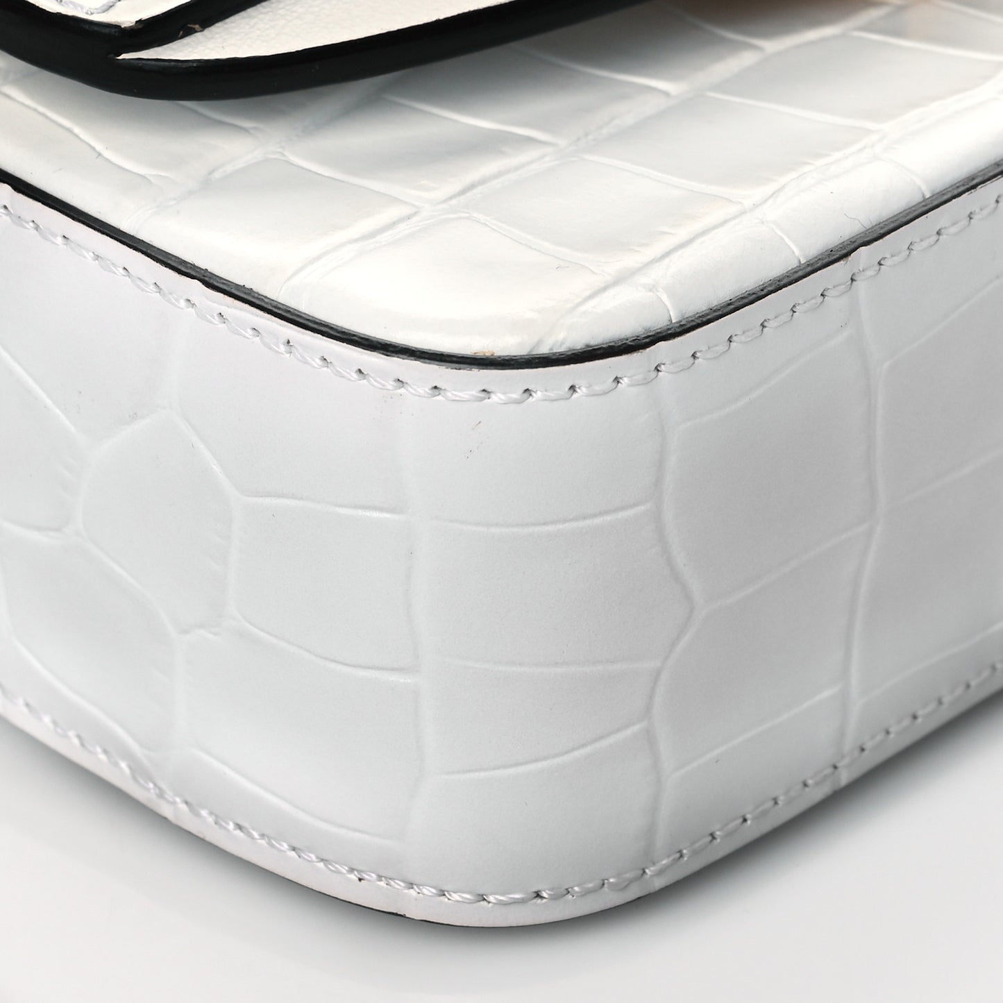 Calfskin Crocodile Embossed Mini C Double Carry Brilliant White
