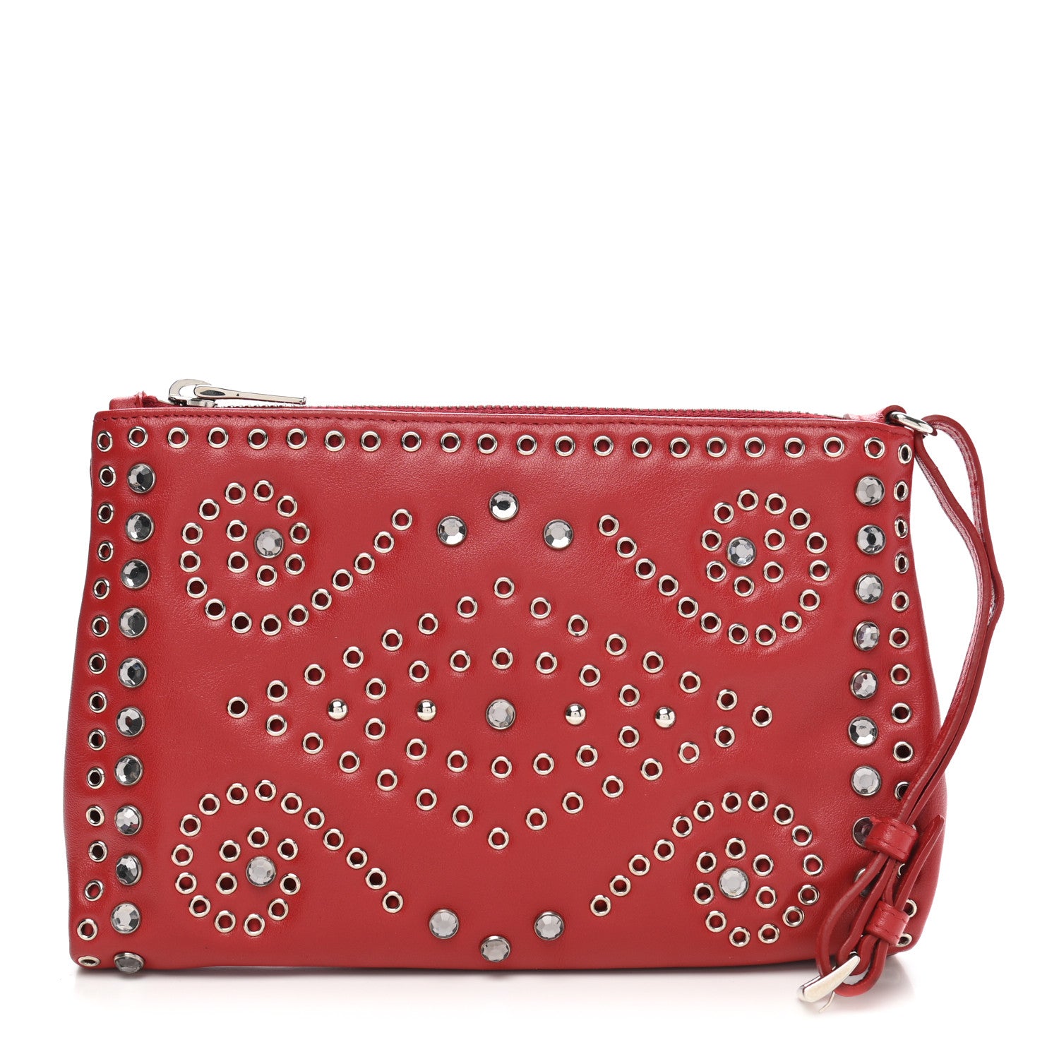 Prada Vitello Vintage Studded Pouch Wristlet Fuoco 1 of 11