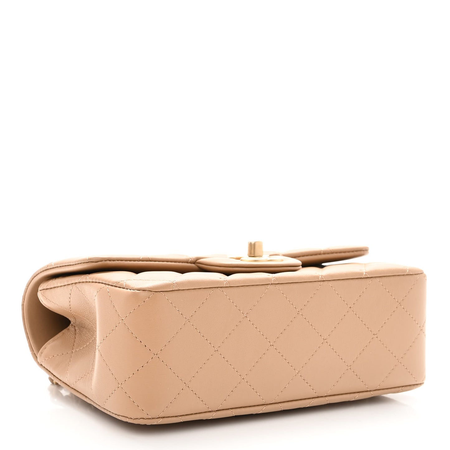 Lambskin Quilted Mini Top Handle Rectangular Flap Beige