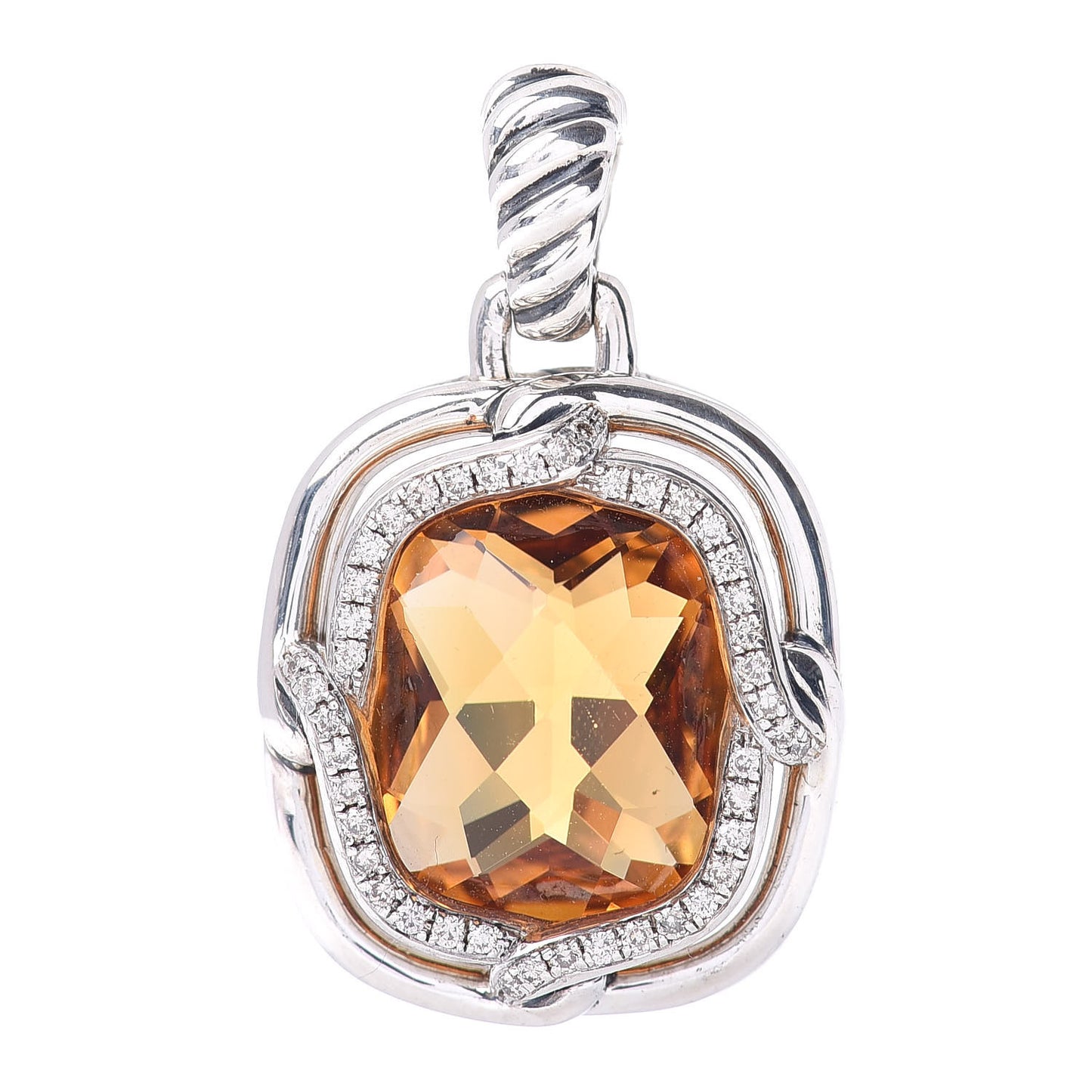 Sterling Silver Diamond Citrine 19mm Labyrinth Enhancer Pendant