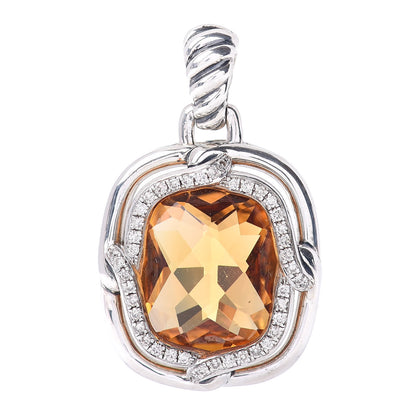 David Yurman Sterling Silver Diamond Citrine 19mm Labyrinth Enhancer Pendant 1 of 3