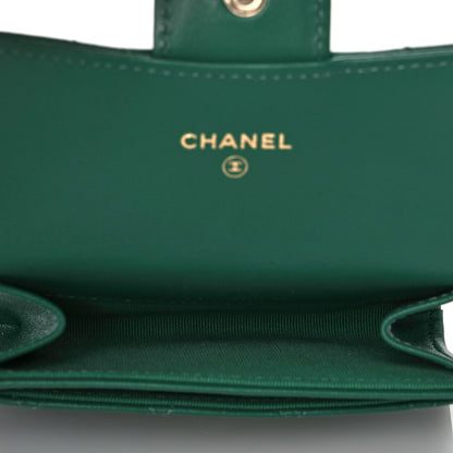Chanel Lambskin Quilted Flap Card Holder Wallet Green 5 of 11