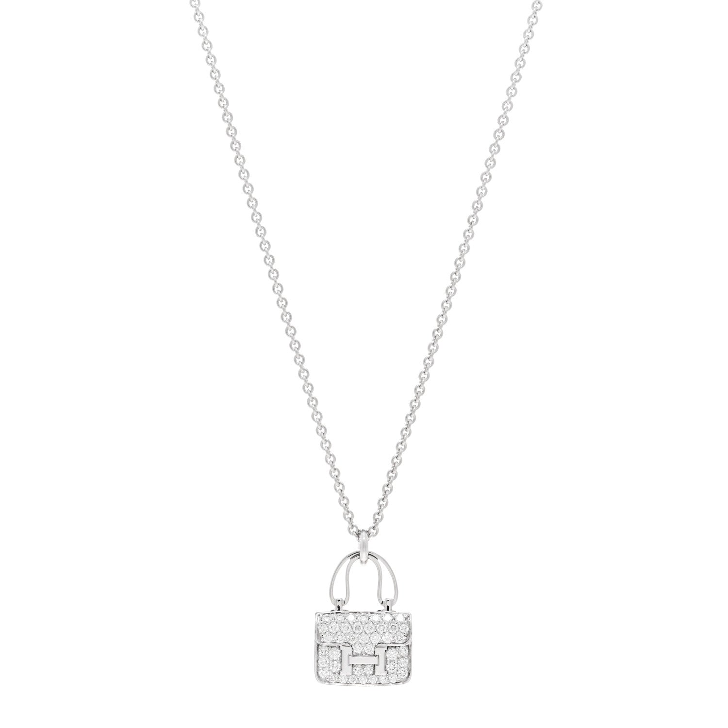 Hermes 18K White Gold Diamond Constance Amulettes Pendant Necklace 1 of 6