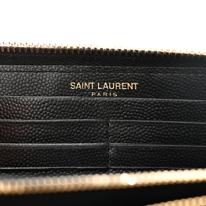 Saint Laurent Grain De Poudre Matelasse Chevron Monogram Zip Around Wallet Black 6 of 13