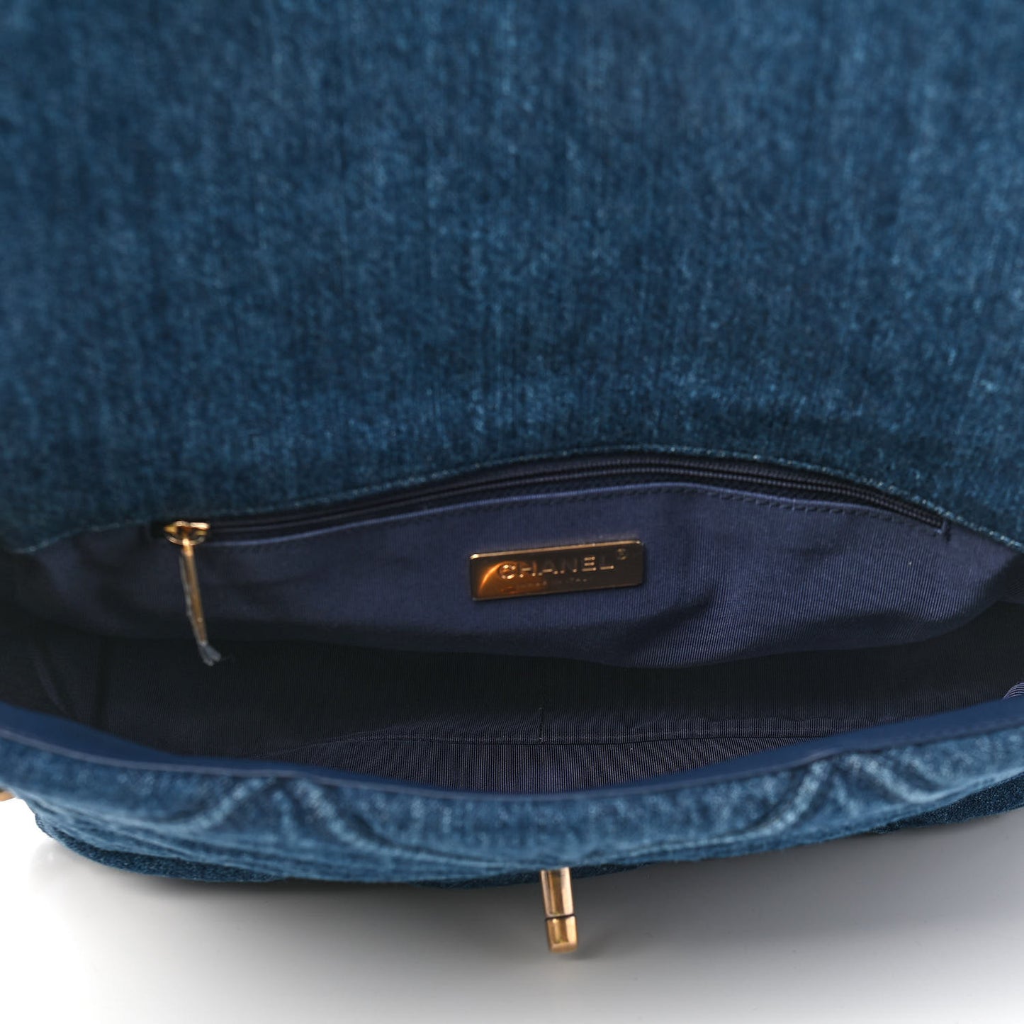 Denim Quilted Large Chanel 19 Flap Blue