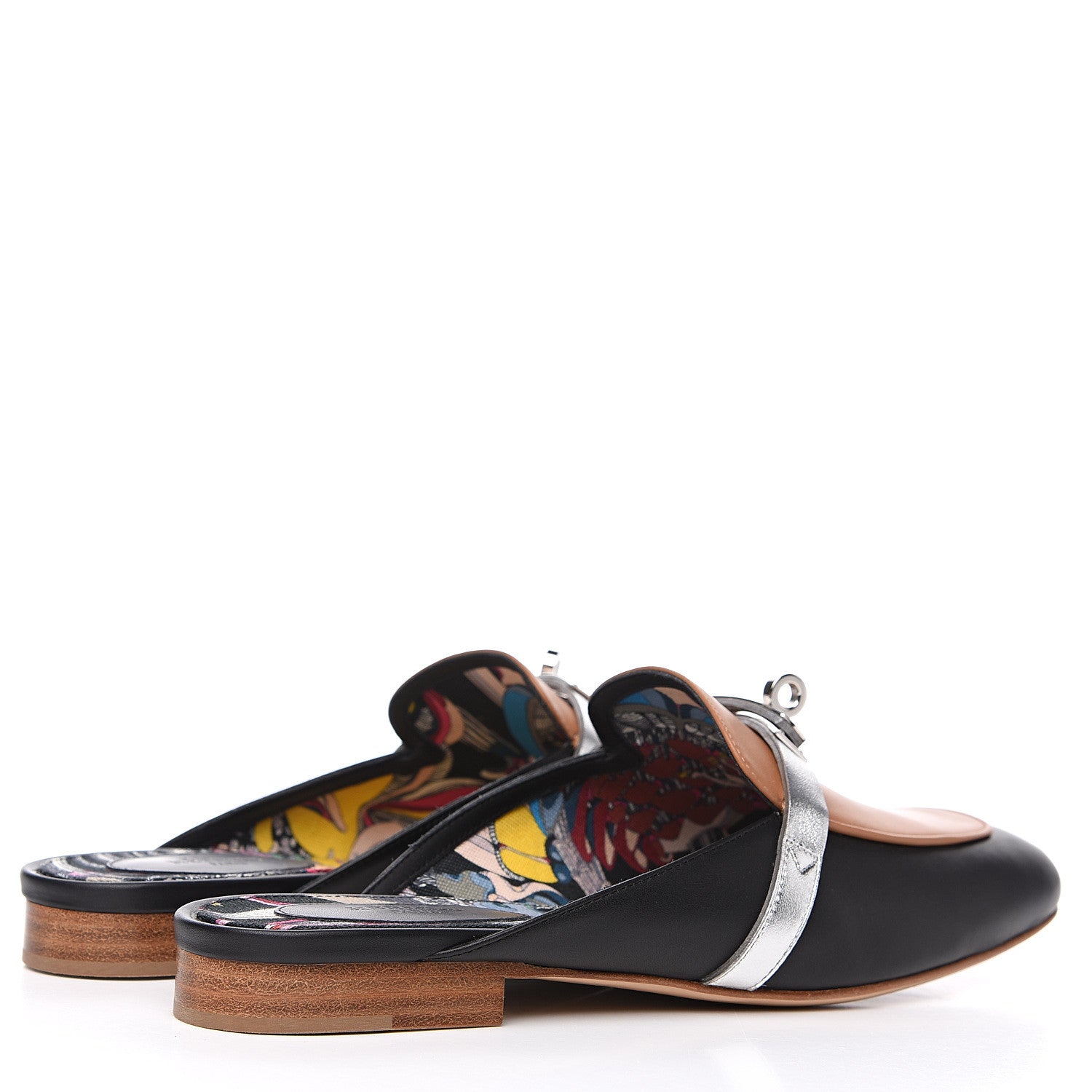 Hermes Calfskin Nappa Oz Mules 39 Naturel Black Multicolore 4 of 8