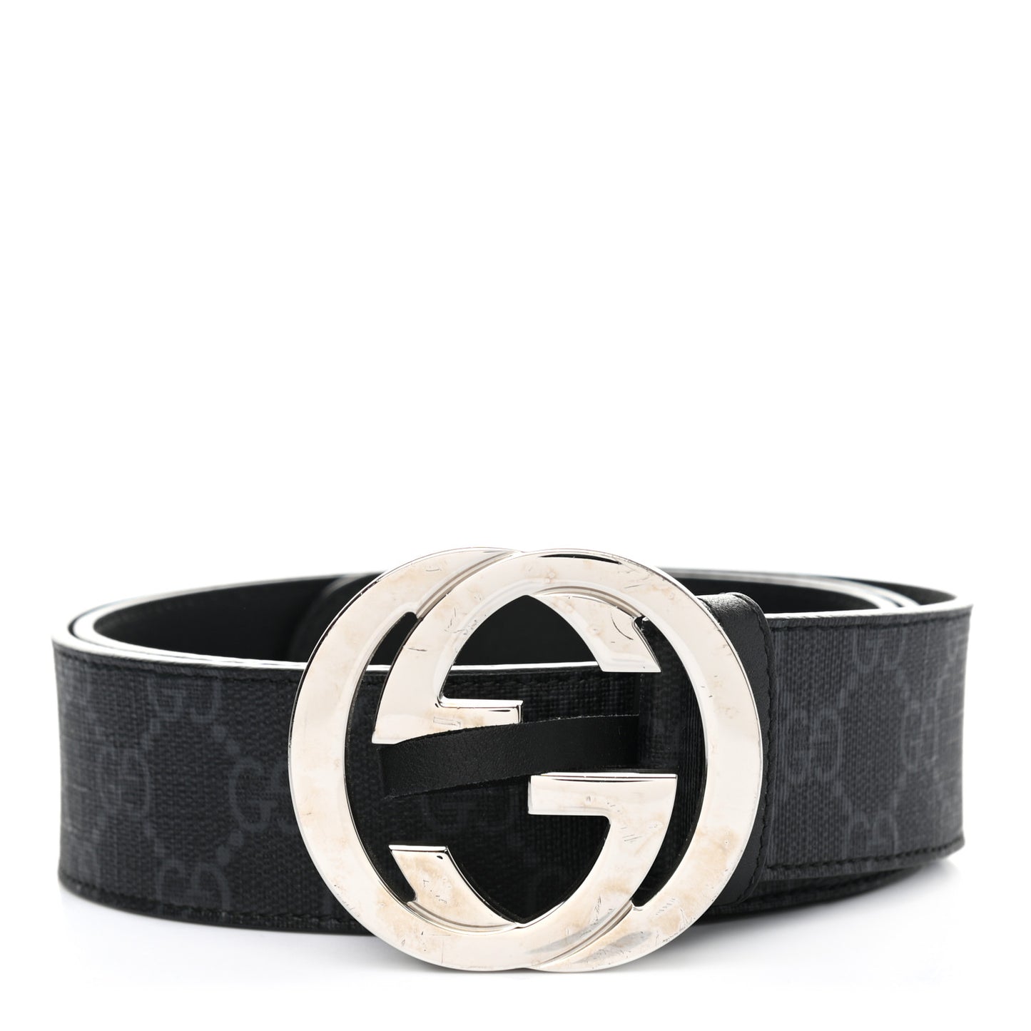 GG Supreme Monogram Selleria Calfskin Interlocking G 40mm Belt 95 38 Black Grey