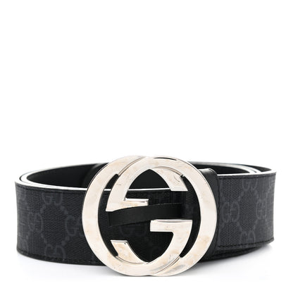 Gucci GG Supreme Monogram Selleria Calfskin Interlocking G 40mm Belt 95 38 Black Grey 1 of 8