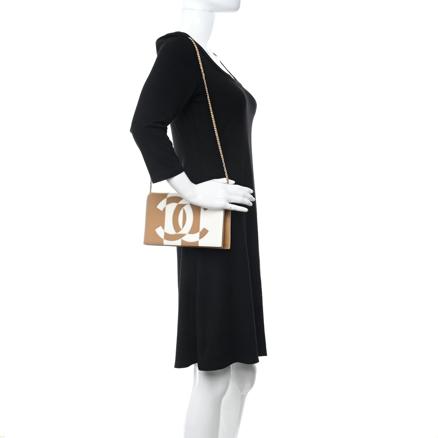 Lambskin CC Stitch Wallet On Chain WOC Beige White