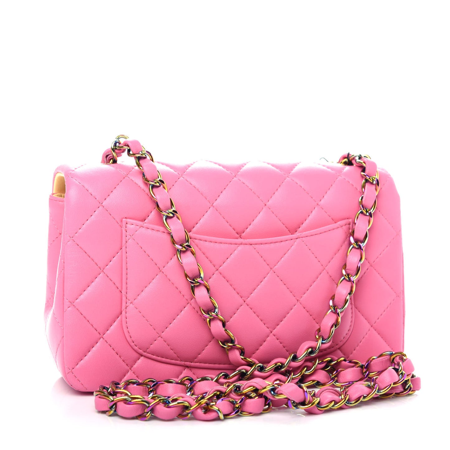 Lambskin Quilted Mini Rectangular Flap Pink Yellow