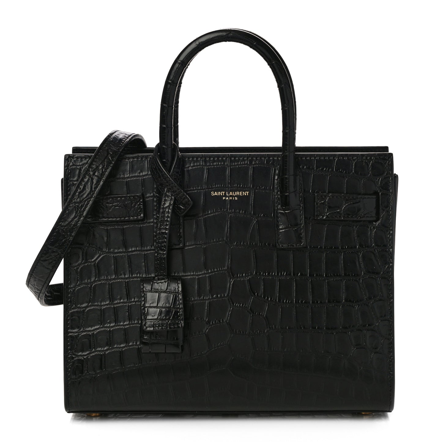 Calfskin Crocodile Embossed Nano Sac De Jour Black