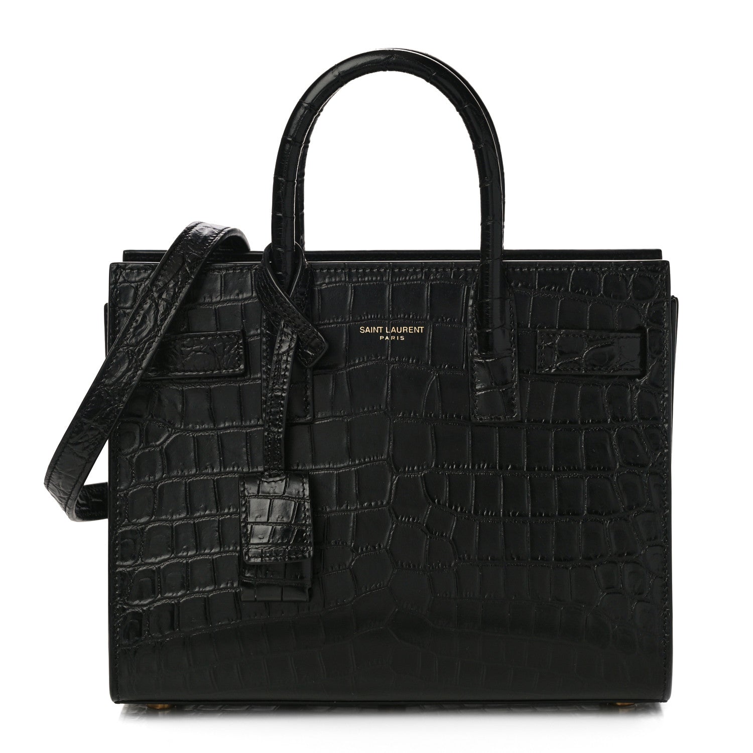 Saint Laurent Calfskin Crocodile Embossed Nano Sac De Jour Black 1 of 10