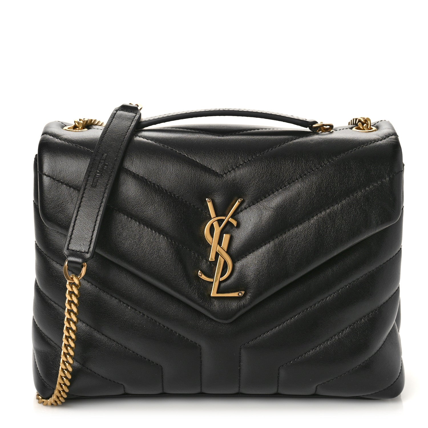 Saint Laurent Calfskin Y Quilted Monogram Small Loulou Chain Satchel Black 1 of 8