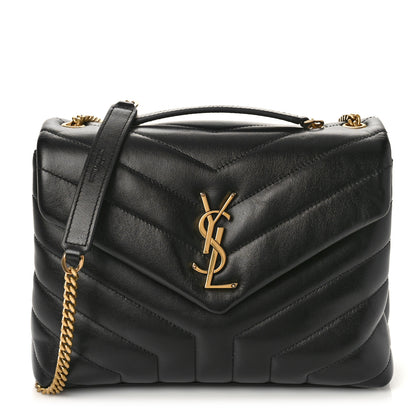 Saint Laurent Calfskin Y Quilted Monogram Small Loulou Chain Satchel Black 1 of 8
