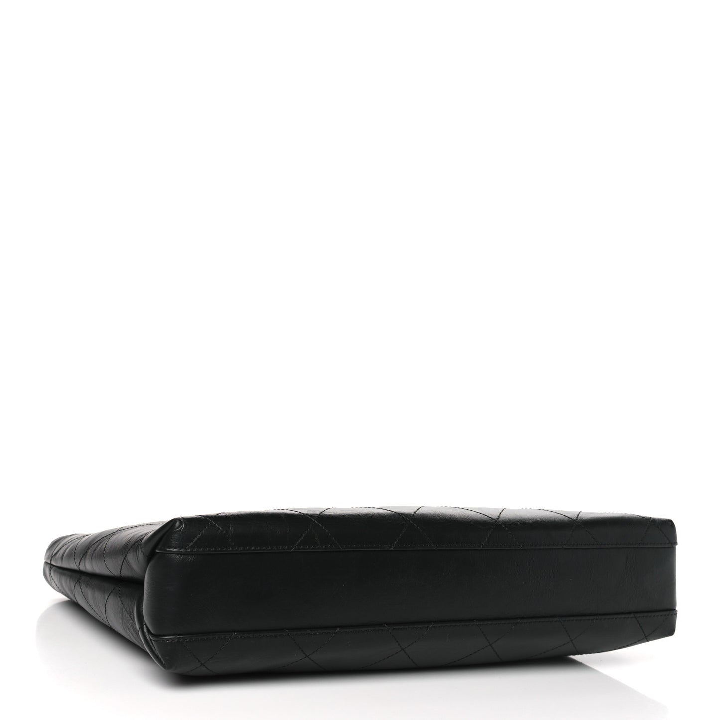 Glazed Calfskin Stitched Shopping Tote Black