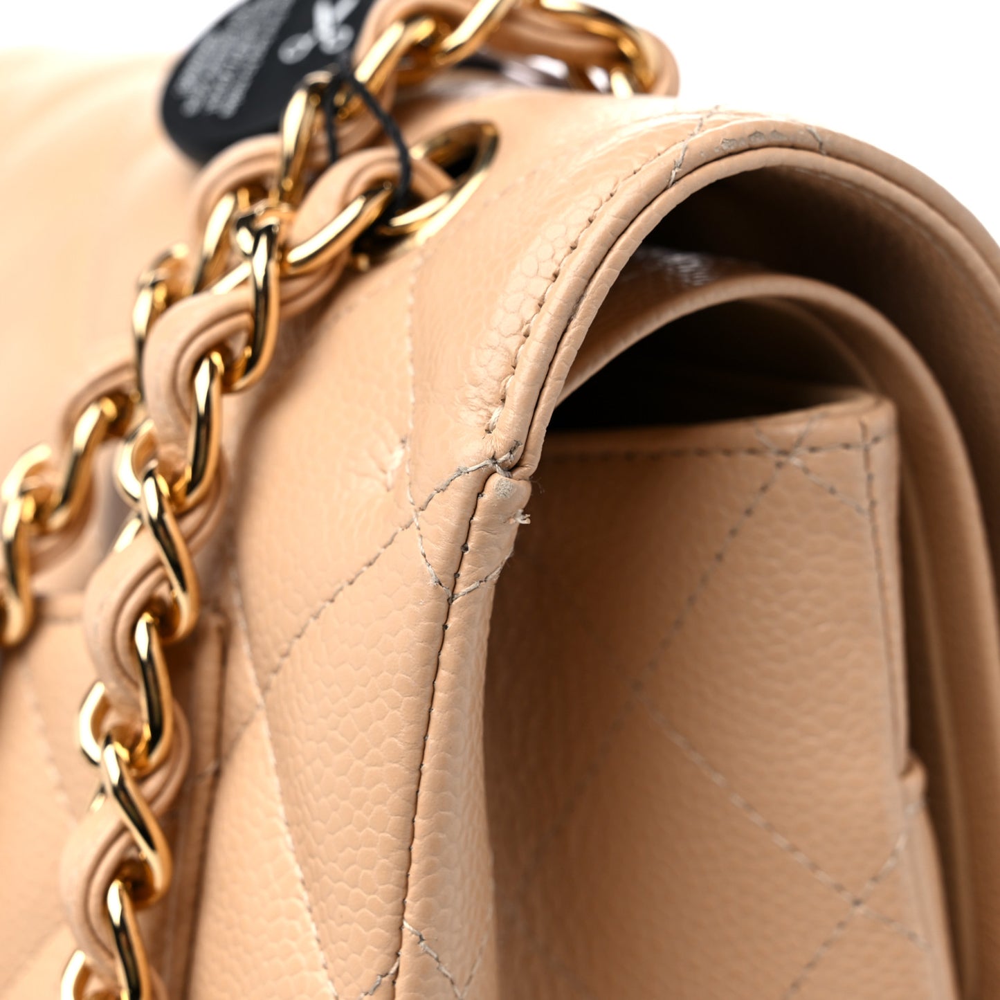 Caviar Quilted Maxi Double Flap Beige