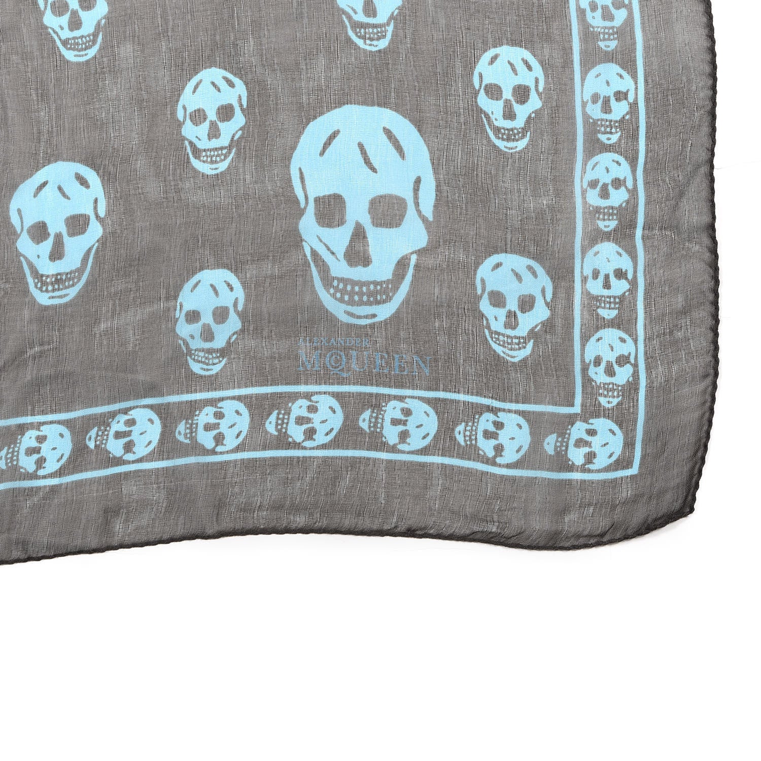 Alexander McQueen Silk Chiffon Skull Scarf Black Blue 2 of 3
