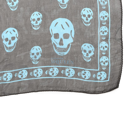 Alexander McQueen Silk Chiffon Skull Scarf Black Blue 2 of 3
