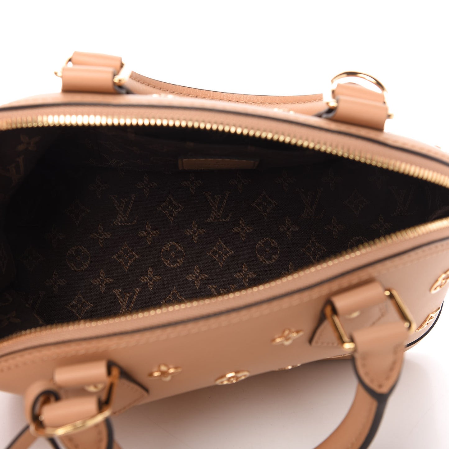 Calfskin Metal Monogram Alma BB Camel Brown