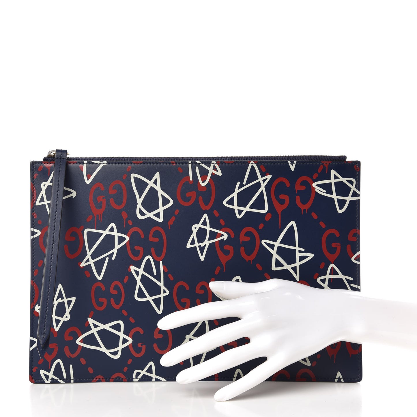 Calfskin GucciGhost Print Pouch Blue Agata Hibiscus Red