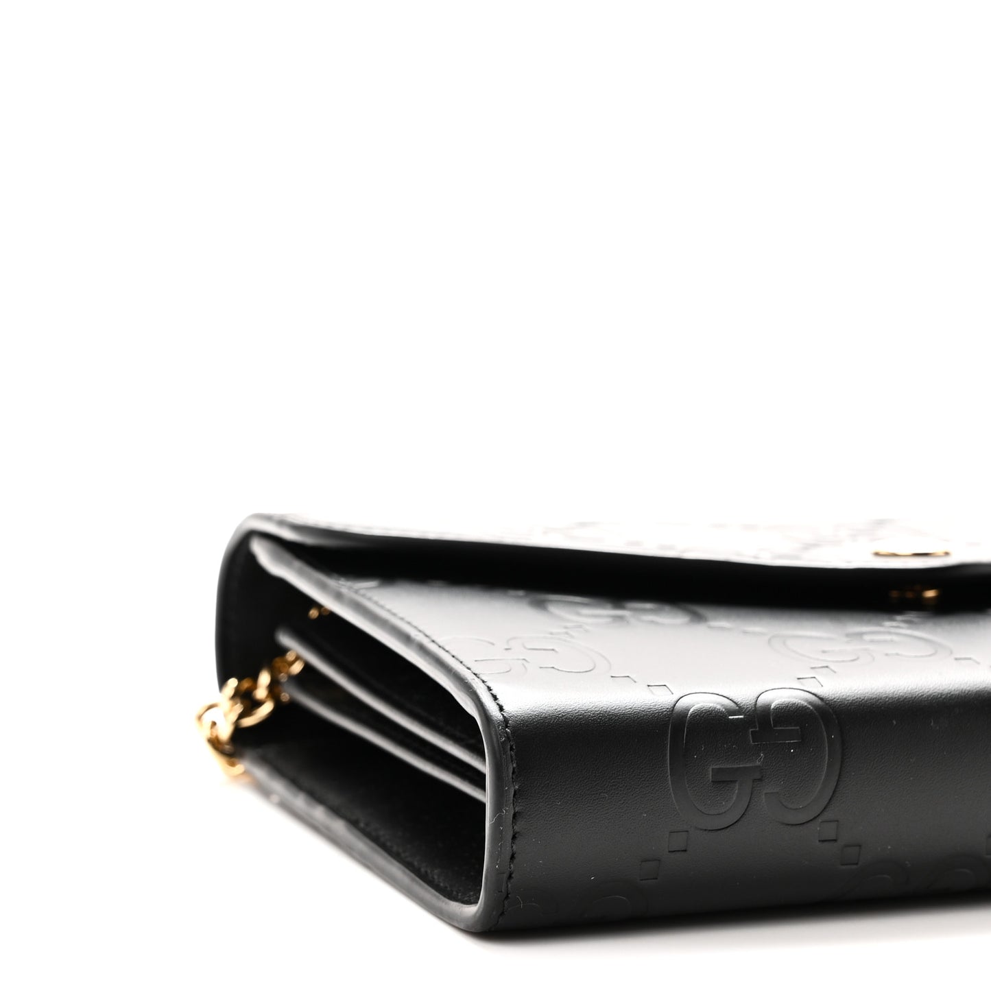Calfskin GG Debossed Chain Wallet Black