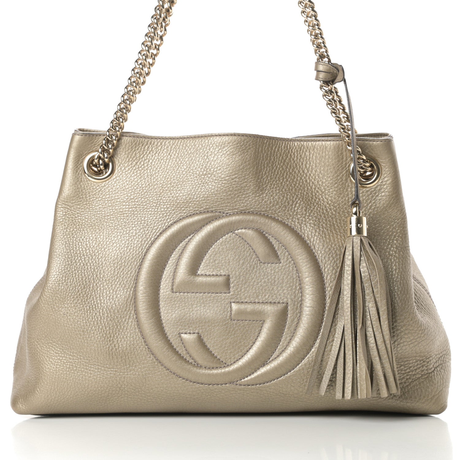 Gucci Metallic Pebbled Calfskin Medium Soho Chain Shoulder Bag Golden Beige 8 of 14