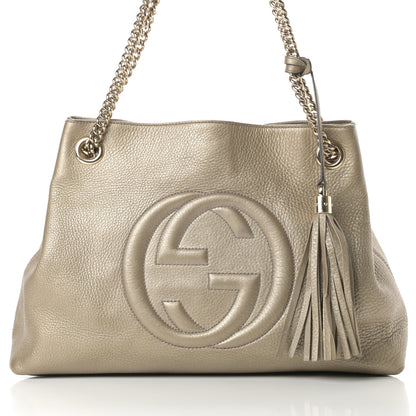 Gucci Metallic Pebbled Calfskin Medium Soho Chain Shoulder Bag Golden Beige 8 of 14