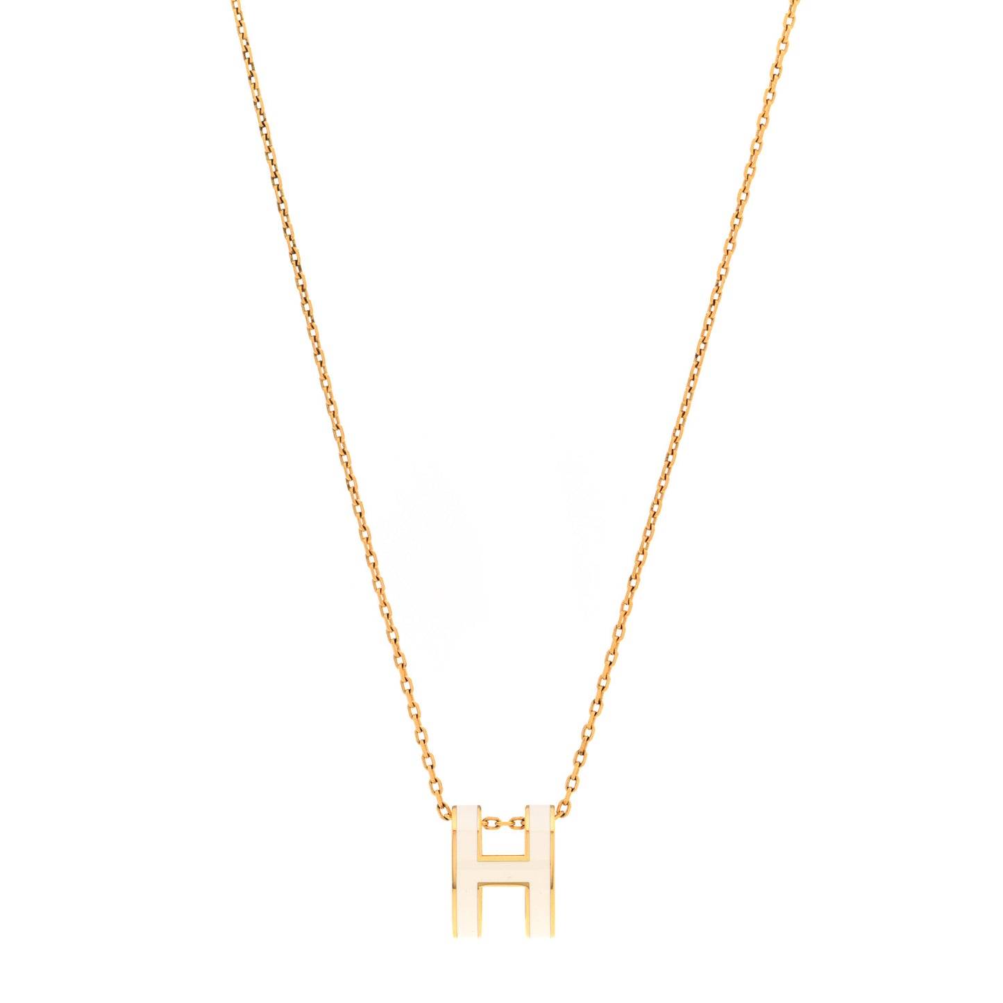Lacquered Gold Pop H Pendant Necklace White