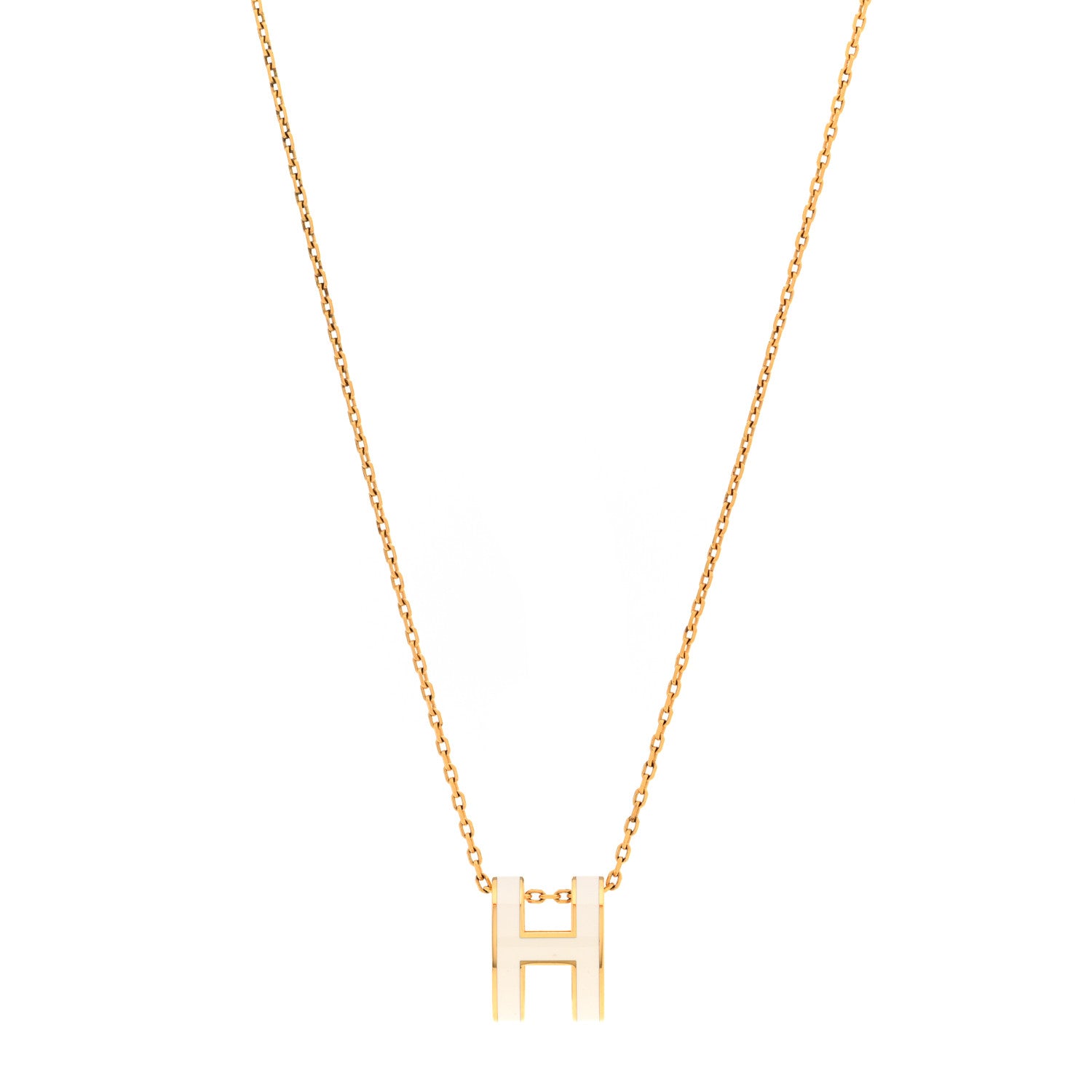 Hermes Lacquered Gold Pop H Pendant Necklace White 1 of 7