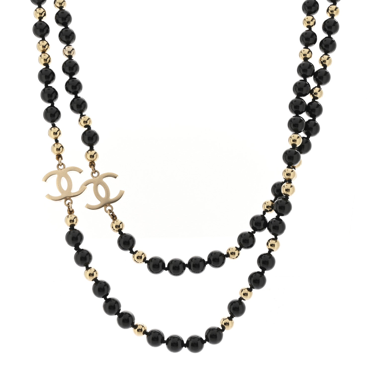 Chanel Metal Beaded CC Long Necklace Gold Black 4 of 6