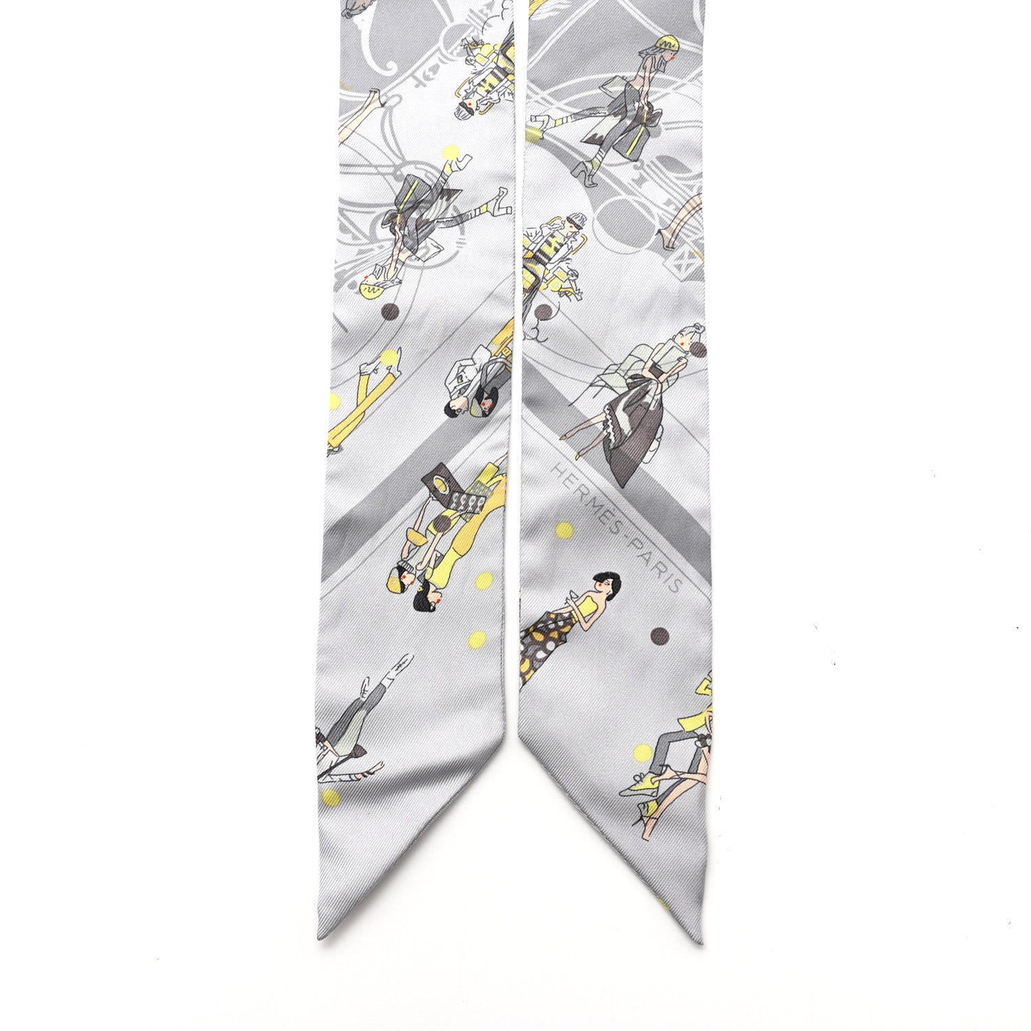 Hermes Silk Ex-Libris Les Parisie Twilly Gris Perle Jaune Soufre 2 of 5