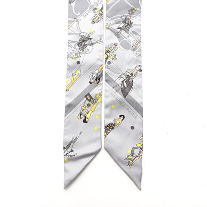 Hermes Silk Ex-Libris Les Parisie Twilly Gris Perle Jaune Soufre 2 of 5