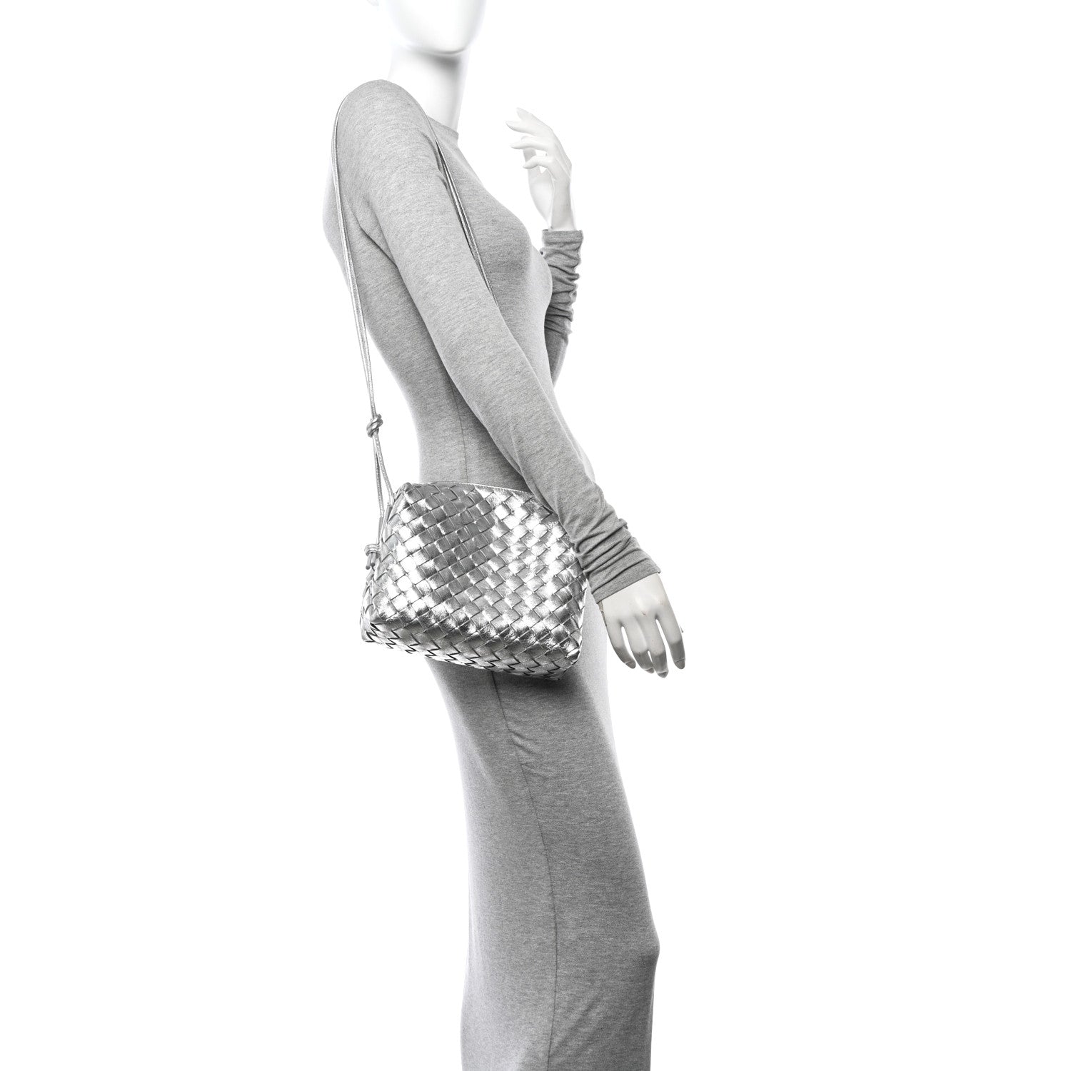 Bottega Veneta Metallic Nappa Intrecciato Medium Loop Camera Bag Silver 2 of 9