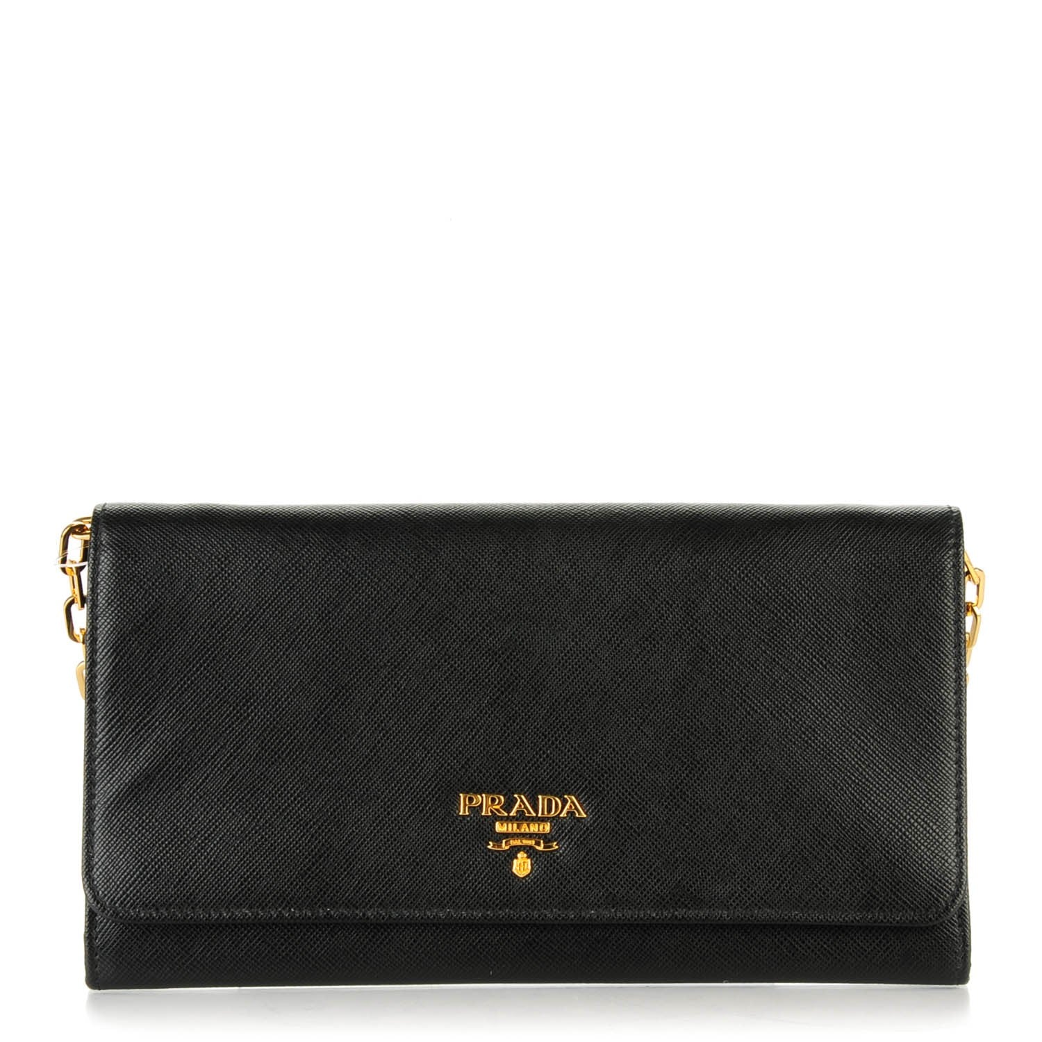 Prada Saffiano Metal Large Chain Wallet Nero Black 1 of 8