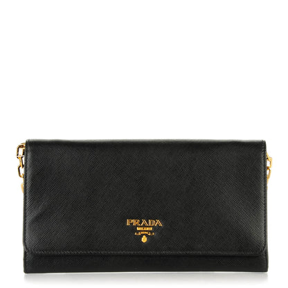 Prada Saffiano Metal Large Chain Wallet Nero Black 1 of 8