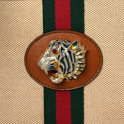 Gucci Vintage Canvas Calfskin Web Large Rajah Chain Tote Sand Light Cuir 8 of 12