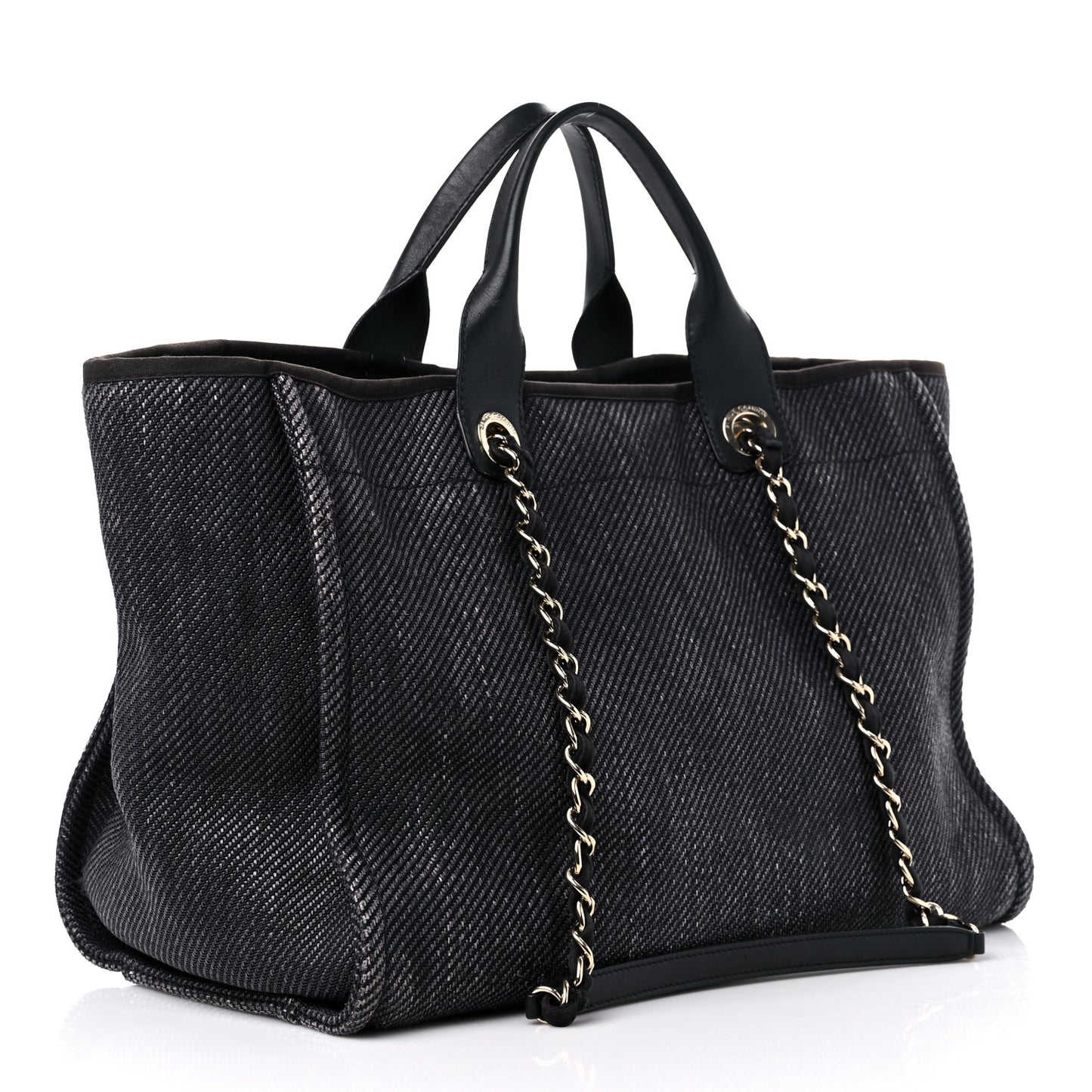 Woven Straw Raffia Medium Deauville Tote Black